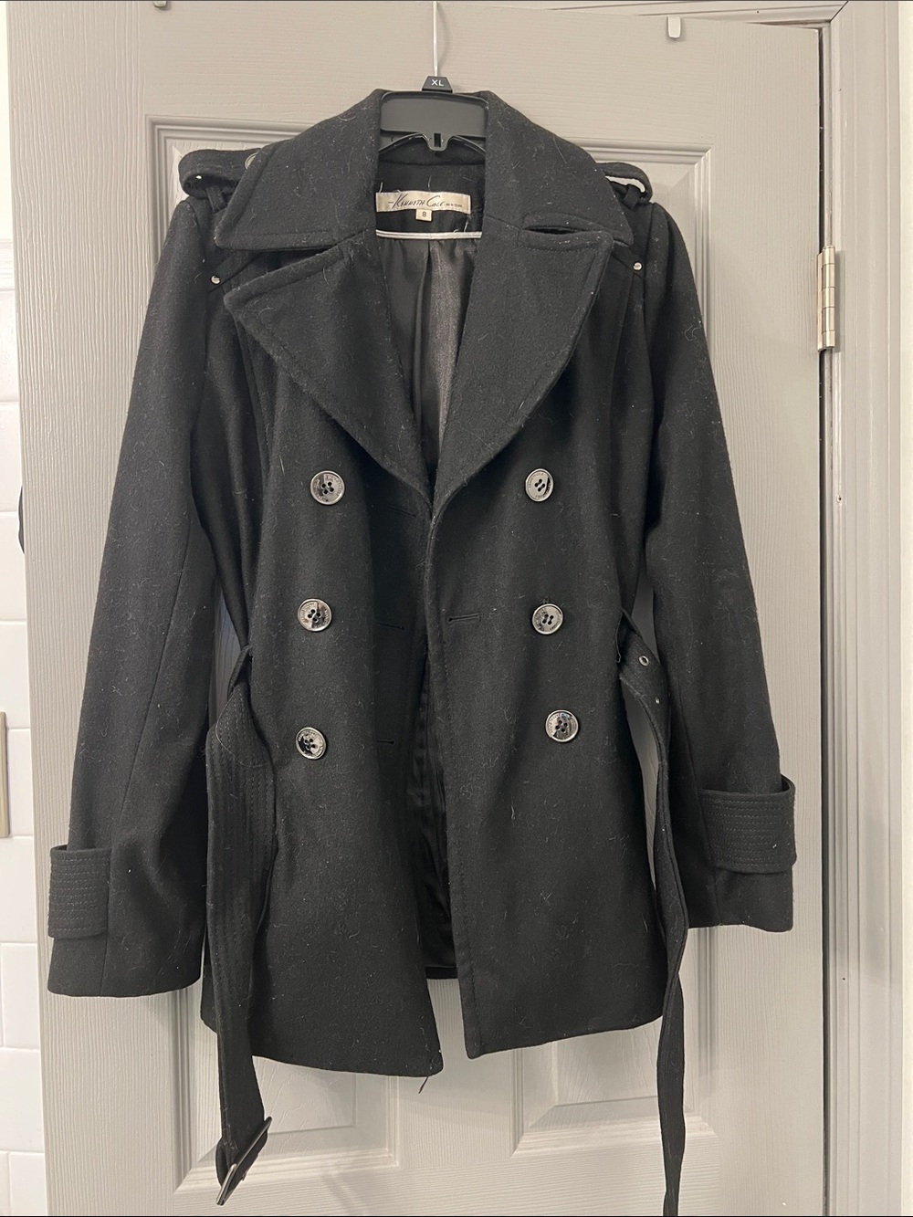 Kenneth Cole Classic Black Wool-Blend Peacoat Jacket Sz 8